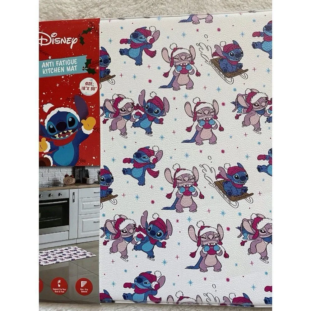 Disney Stitch & Angel Anti Fatigue Kitchen Mat 18 X 30”‎ Christmas Snow Sled NEW